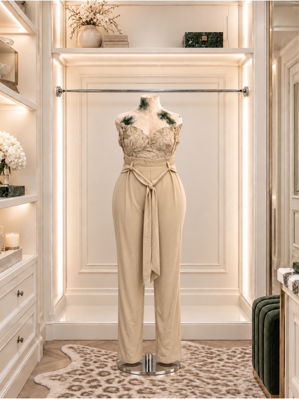 Fashion Nova Leaf Me Out Of It Champagne Beige Jumpsuit XL NWT
